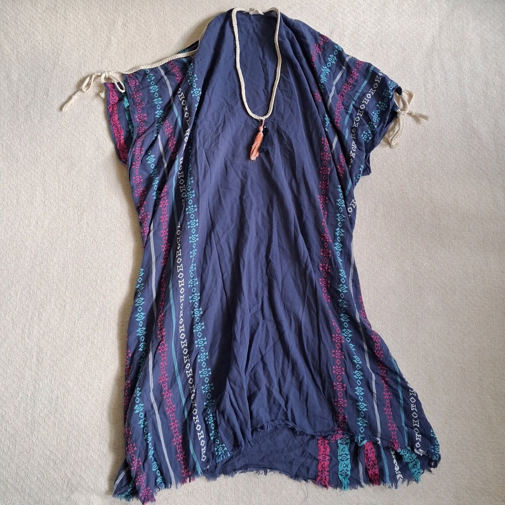 surf gypsy boho stripe woven cotton fringed kaftan dress beach cover small